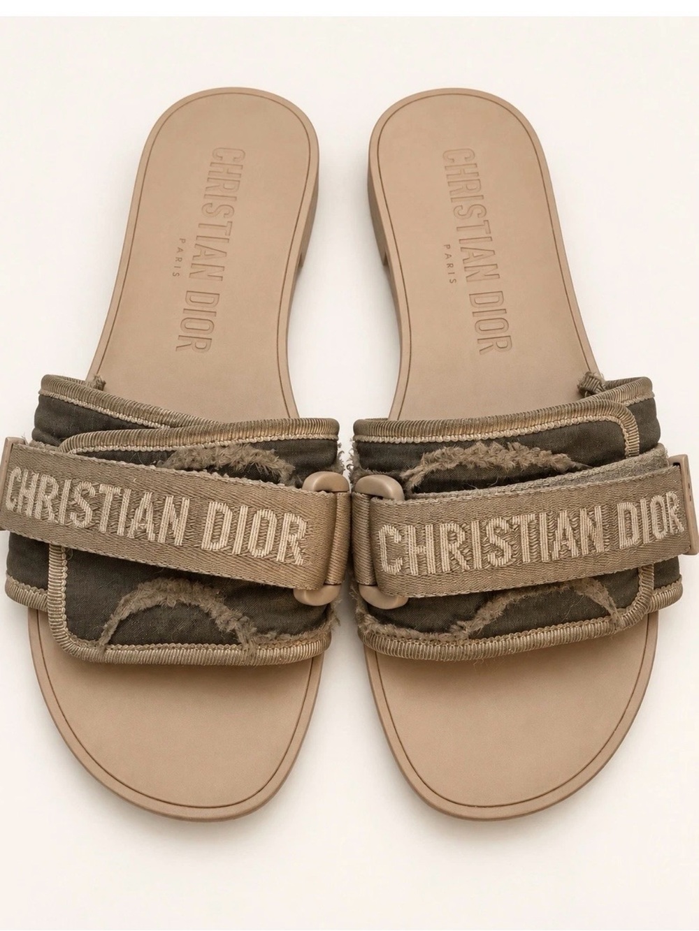 Dior women’s Taupe Canvas Logo Slide Sandals